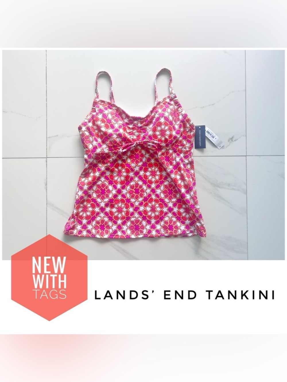 NWT Lands’ End tankini size 4 swimsuit pink mosaic new with tags